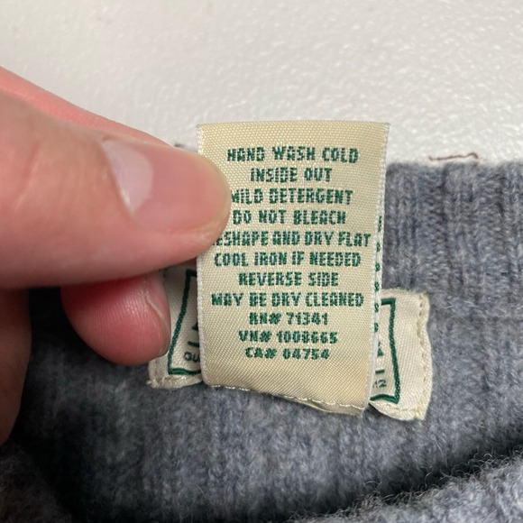 LL Bean Commando Sweater M Mens Merino Lambswool Gray Ribbed Pullover - Picture 8 of 8